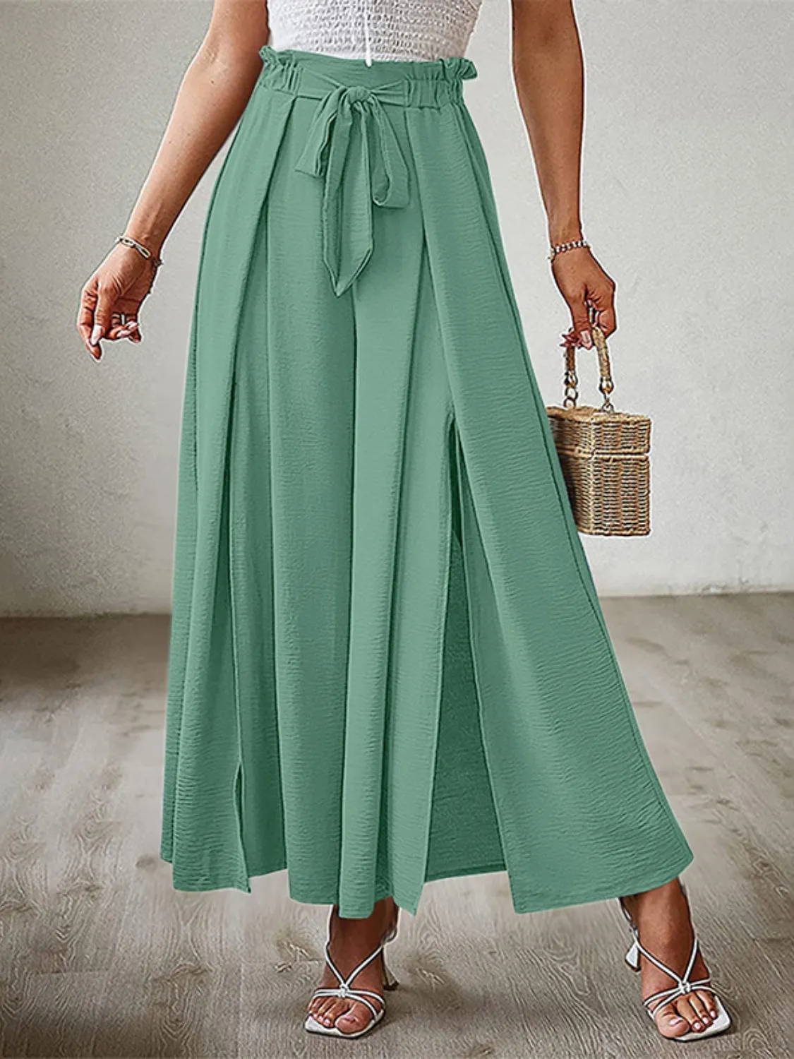 Hazel Blues® |  Tied Slit Wide Leg Pants