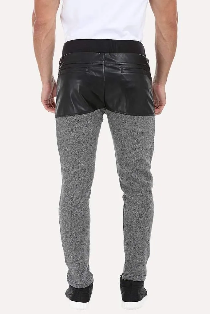 Heather Knit Sweatpants With Faux Leather Patch