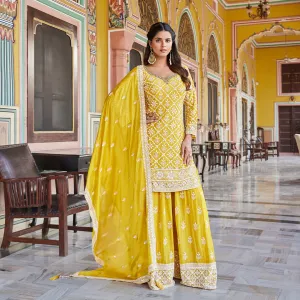 Heavily Embroidered Yellow Palazzo Suit