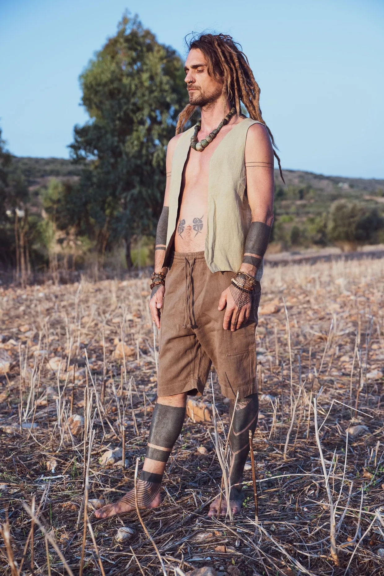 Hemp Outfit ⫸⫸ Panels Vest   Short Pants ⫸ Handwoven Hemp Cotton