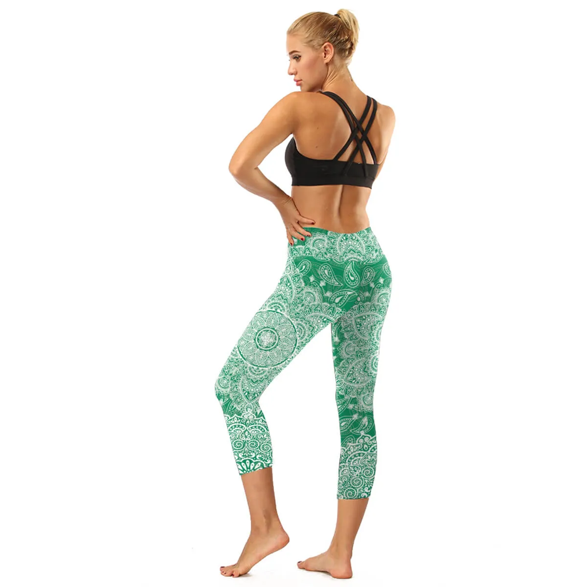 High Rise Black Mandala Capris | A Small Pocket on Waistband