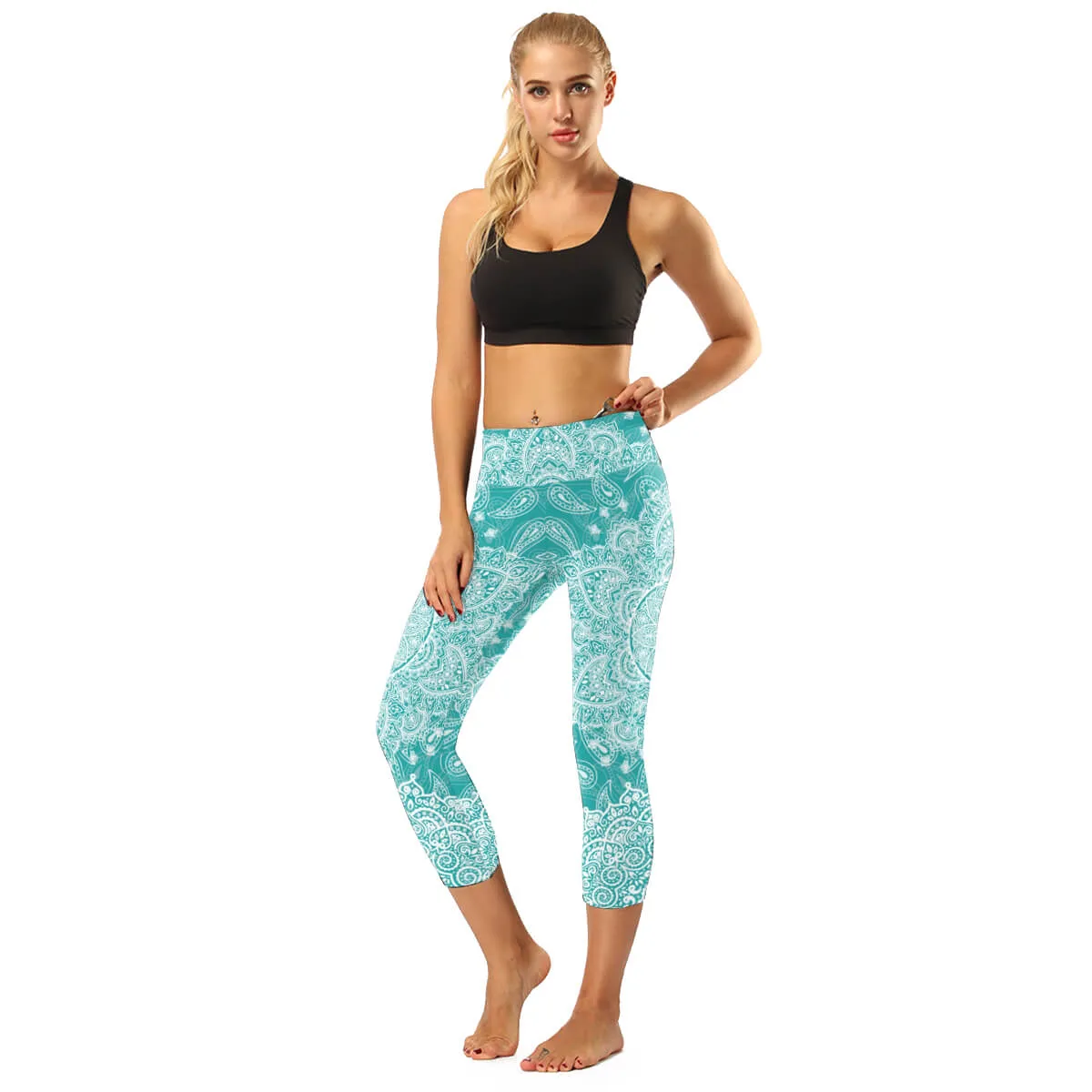High Rise Black Mandala Capris | A Small Pocket on Waistband
