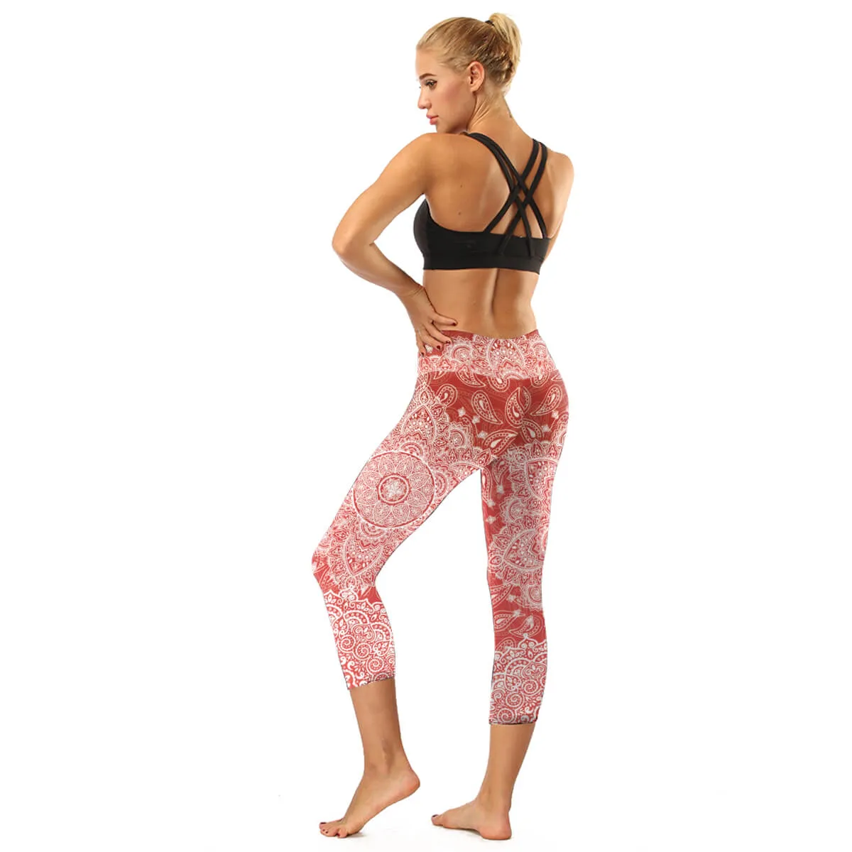 High Rise Black Mandala Capris | A Small Pocket on Waistband