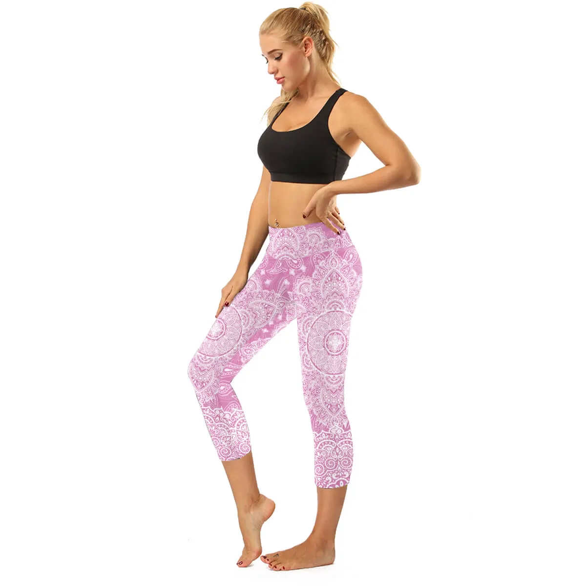 High Rise Black Mandala Capris | A Small Pocket on Waistband