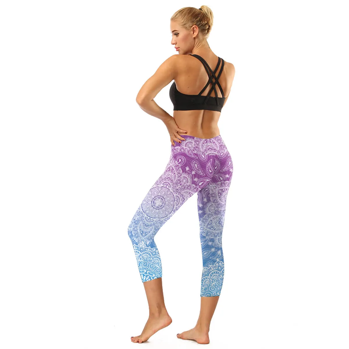 High Rise Black Mandala Capris | A Small Pocket on Waistband