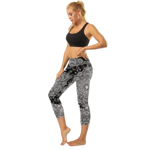 High Rise Black Mandala Capris | A Small Pocket on Waistband