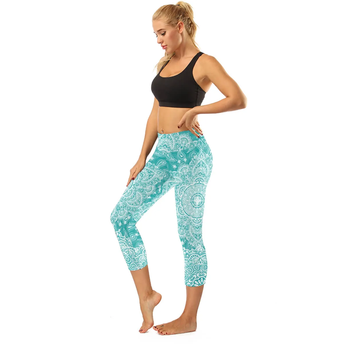 High Rise Black Mandala Capris | A Small Pocket on Waistband