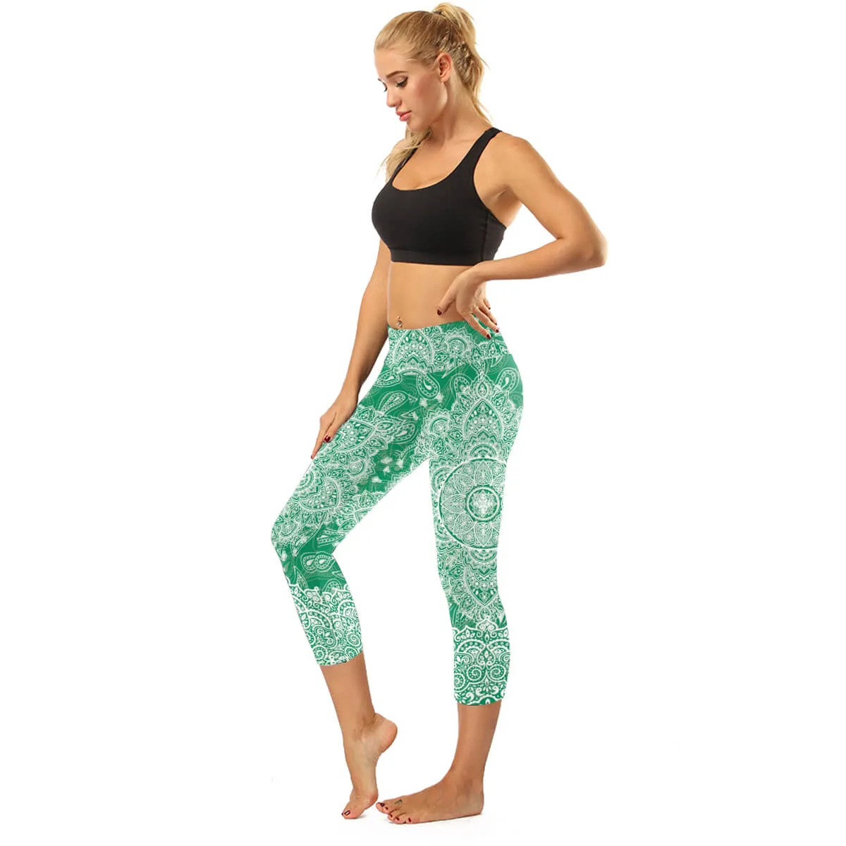 High Rise Black Mandala Capris | A Small Pocket on Waistband