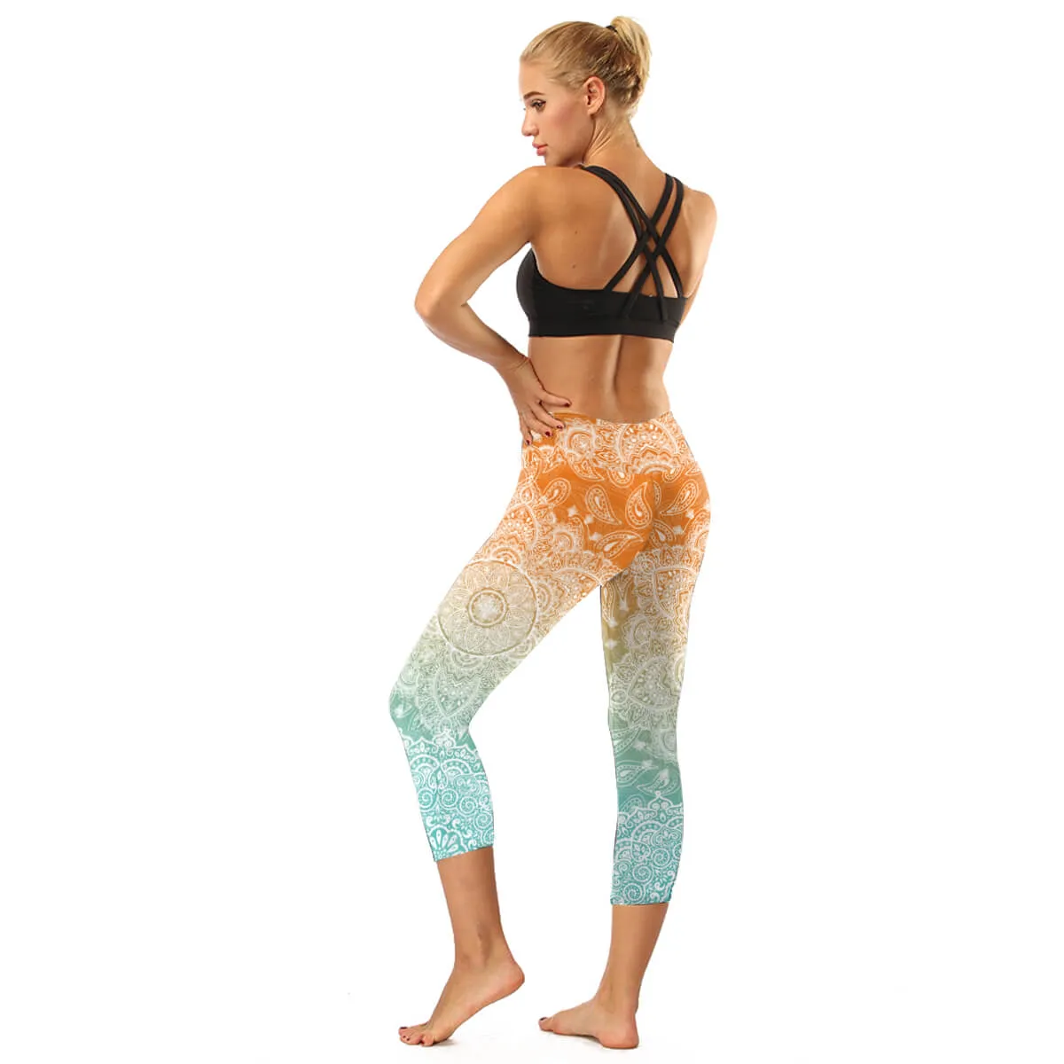 High Rise Black Mandala Capris | A Small Pocket on Waistband