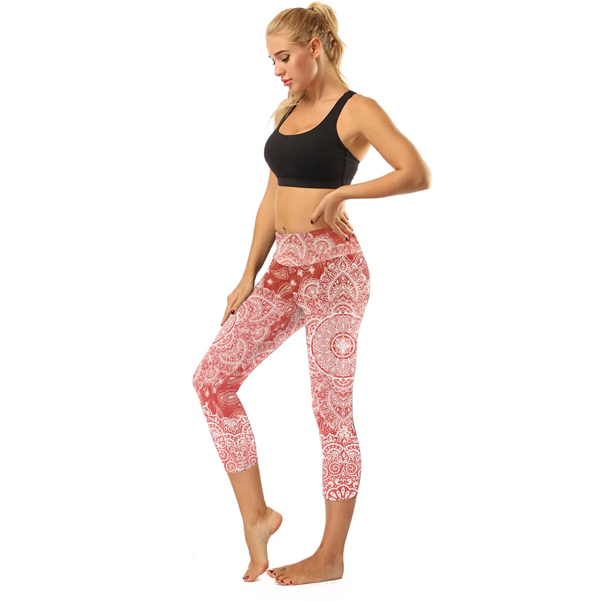 High Rise Black Mandala Capris | A Small Pocket on Waistband