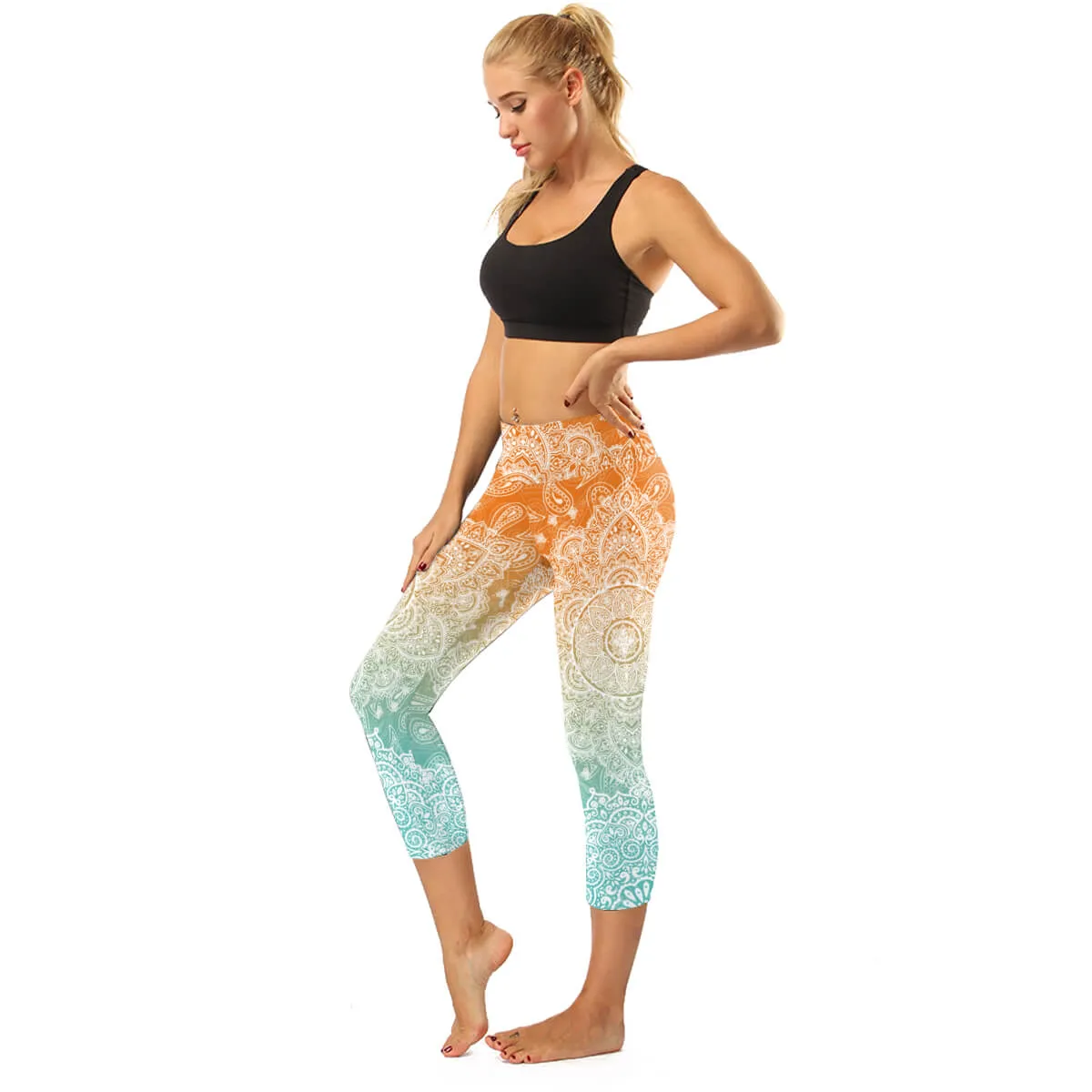 High Rise Black Mandala Capris | A Small Pocket on Waistband