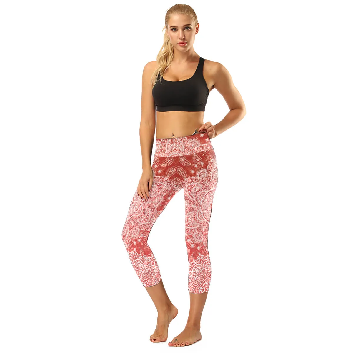 High Rise Black Mandala Capris | A Small Pocket on Waistband