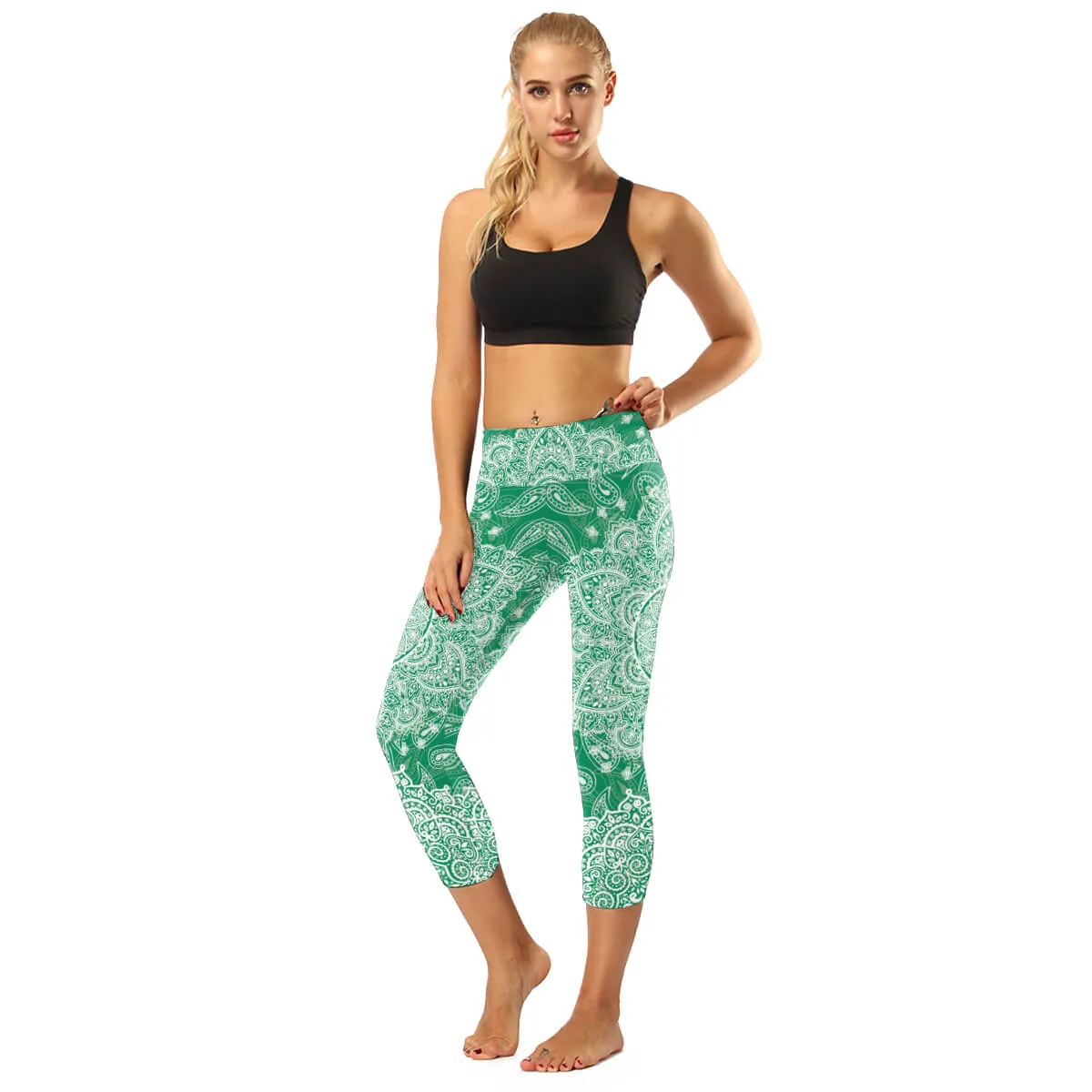 High Rise Black Mandala Capris | A Small Pocket on Waistband
