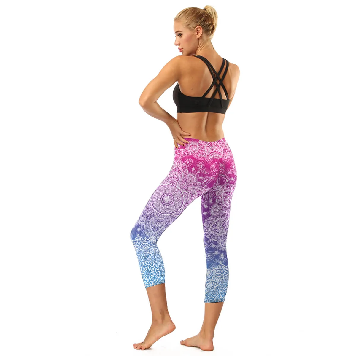 High Rise Black Mandala Capris | A Small Pocket on Waistband