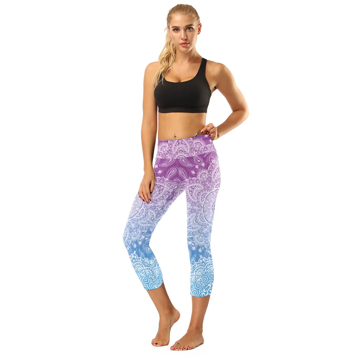 High Rise Black Mandala Capris | A Small Pocket on Waistband