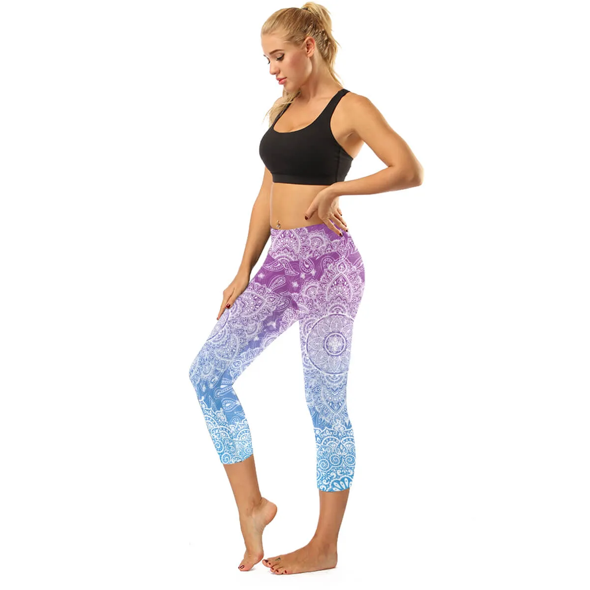 High Rise Black Mandala Capris | A Small Pocket on Waistband