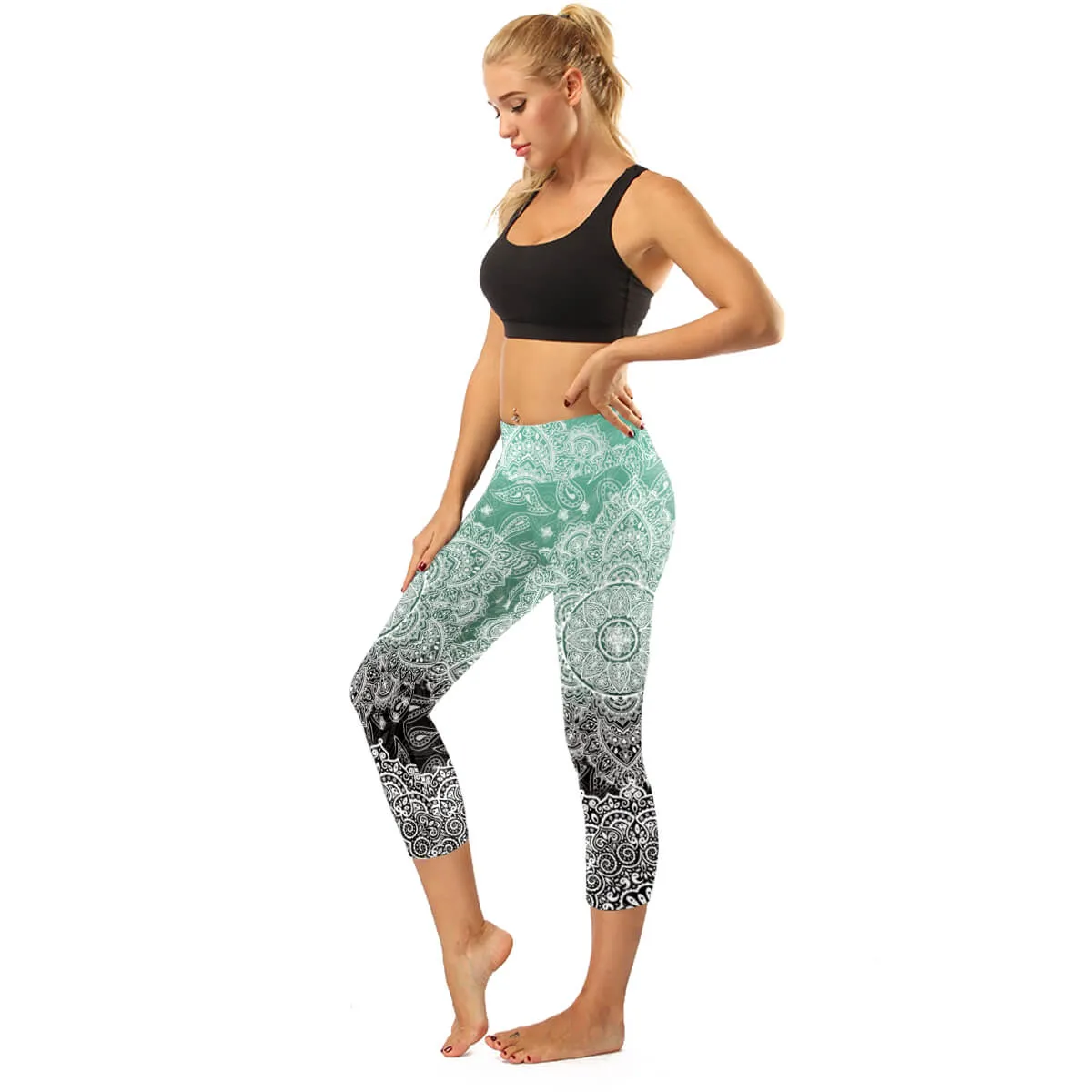 High Rise Black Mandala Capris | A Small Pocket on Waistband
