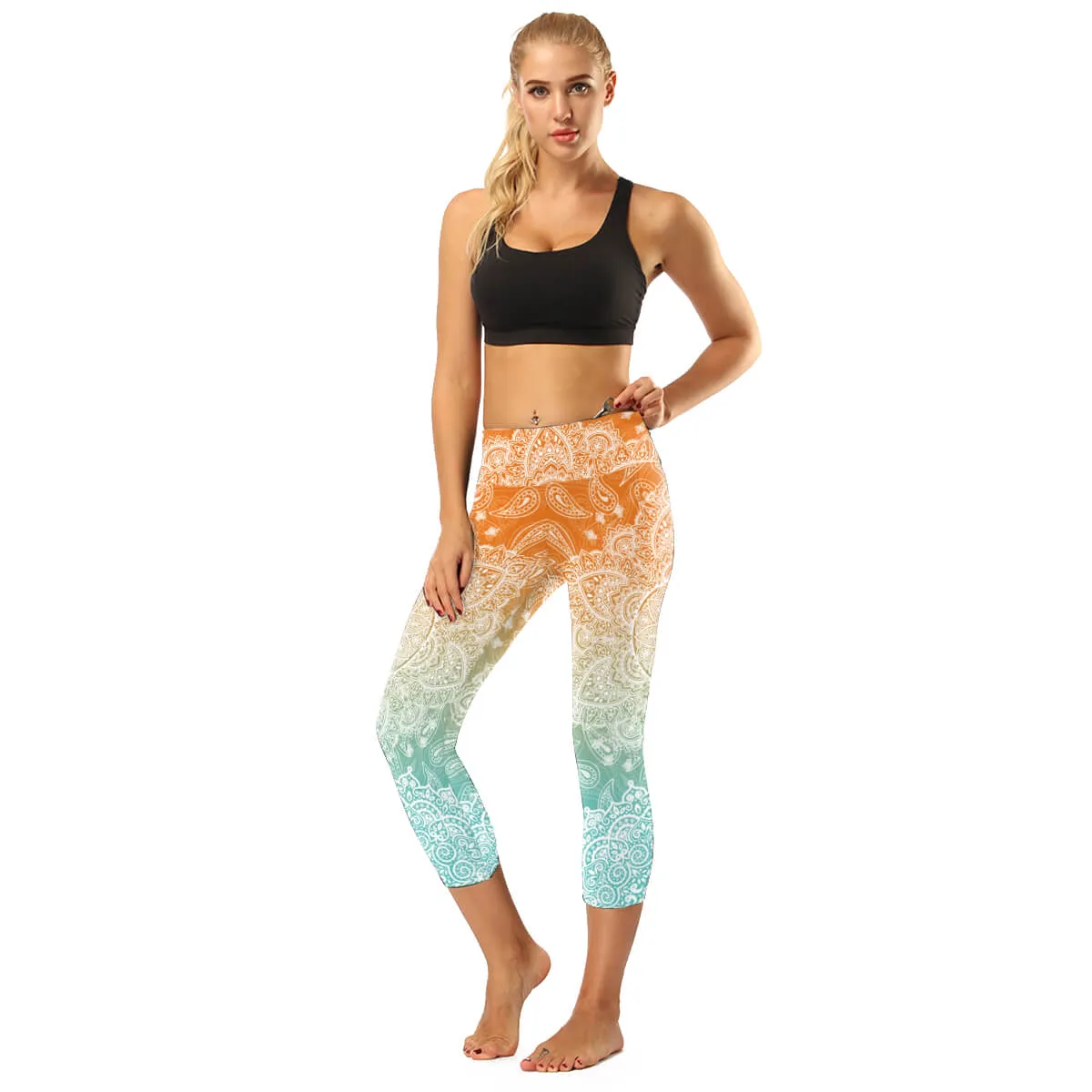 High Rise Black Mandala Capris | A Small Pocket on Waistband
