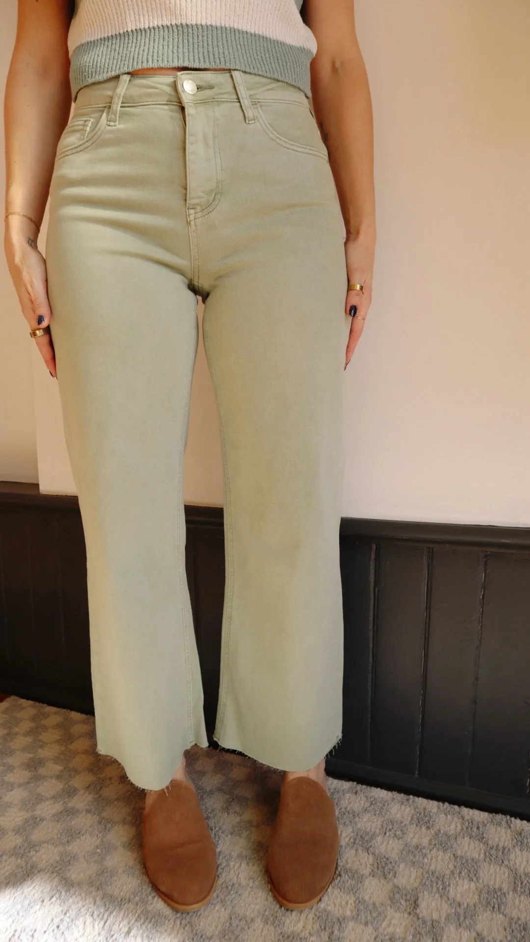 High Rise Crop Wide Colored Denim