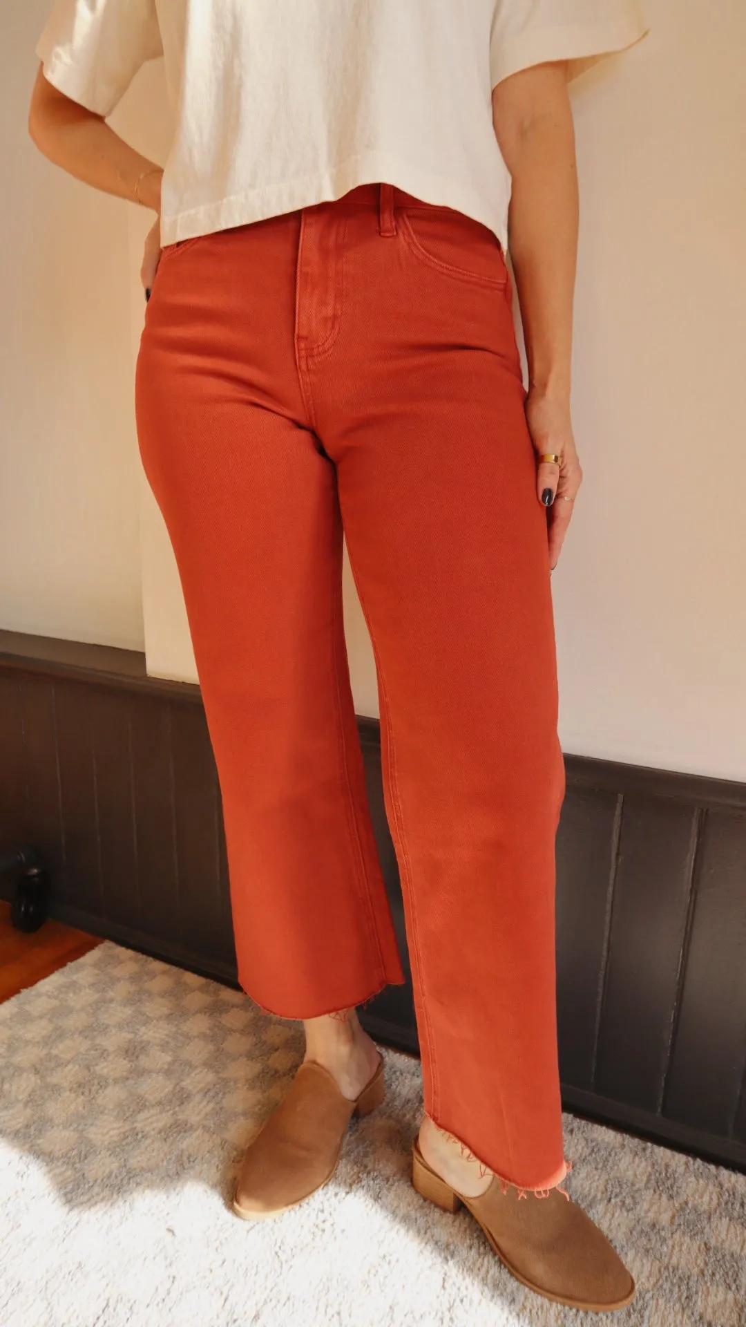 High Rise Crop Wide Colored Denim