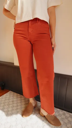 High Rise Crop Wide Colored Denim
