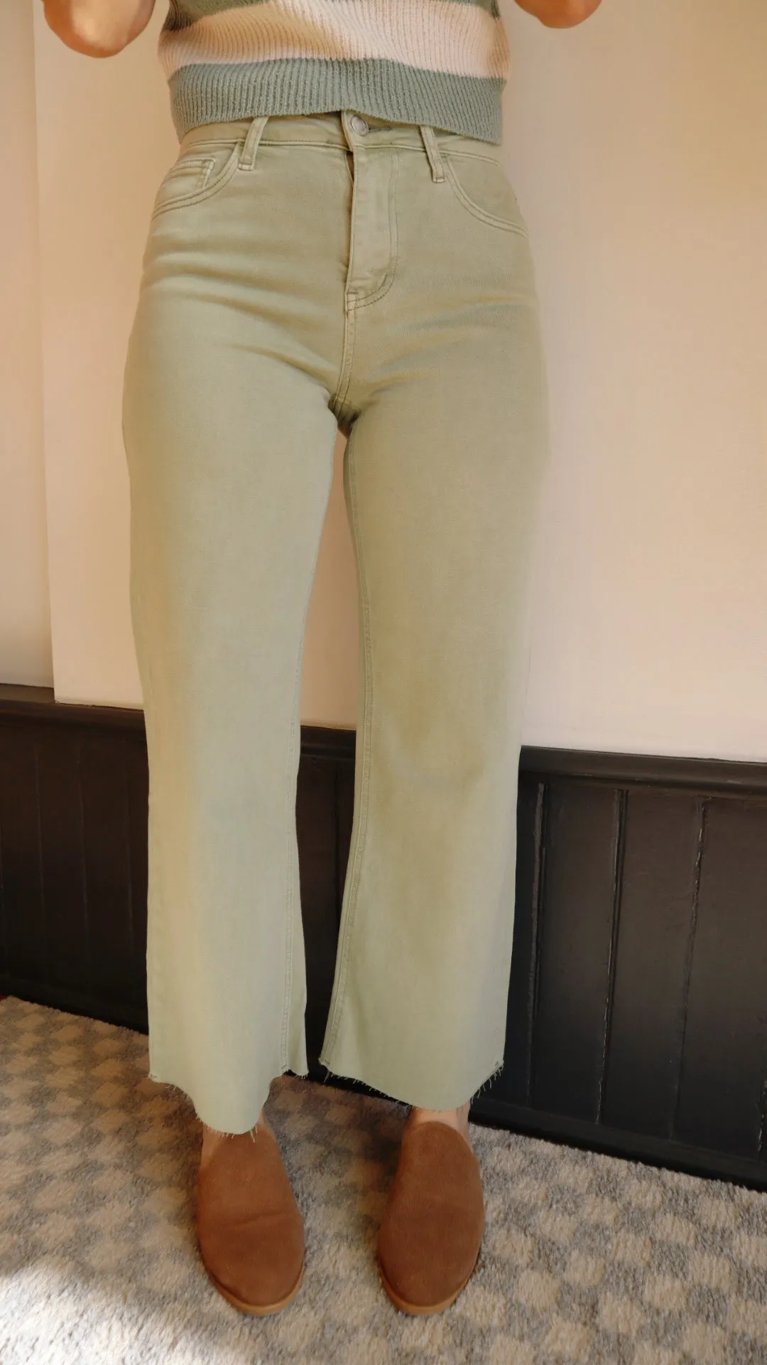 High Rise Crop Wide Colored Denim