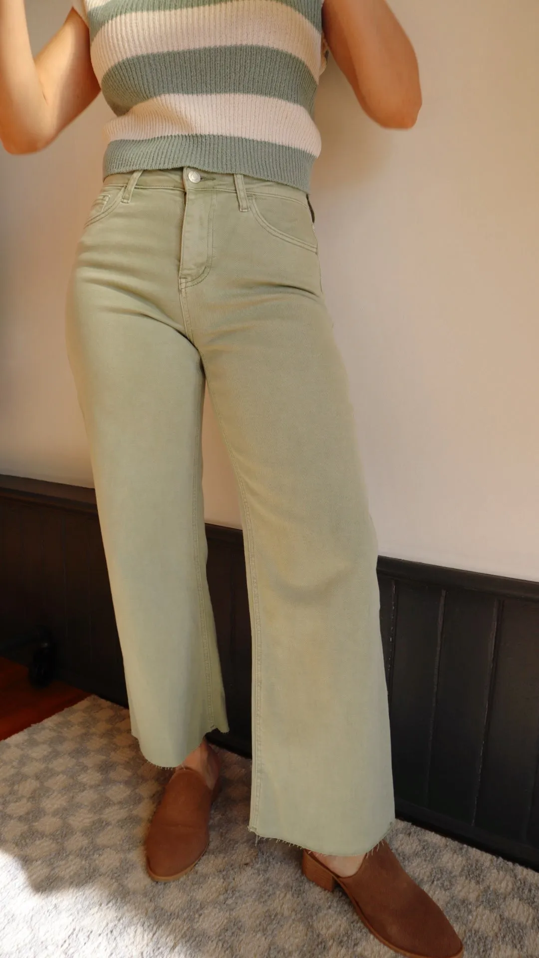 High Rise Crop Wide Colored Denim