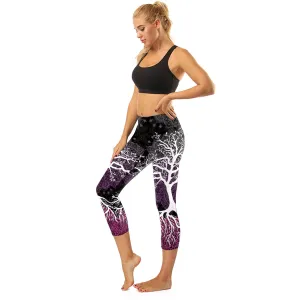 High Rise White Tree of life Capris | A Small Pocket on Waistband