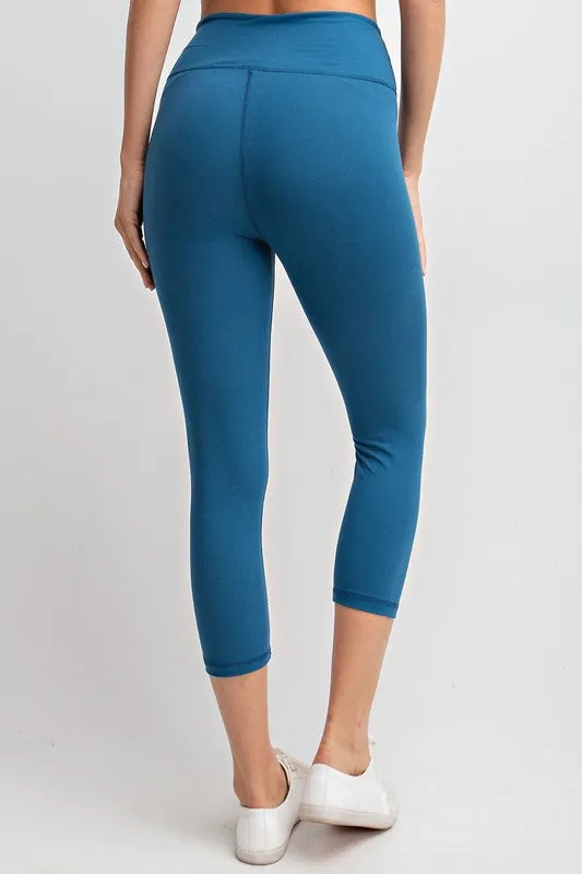 High Waisted Capri Yoga Leggings - Teal