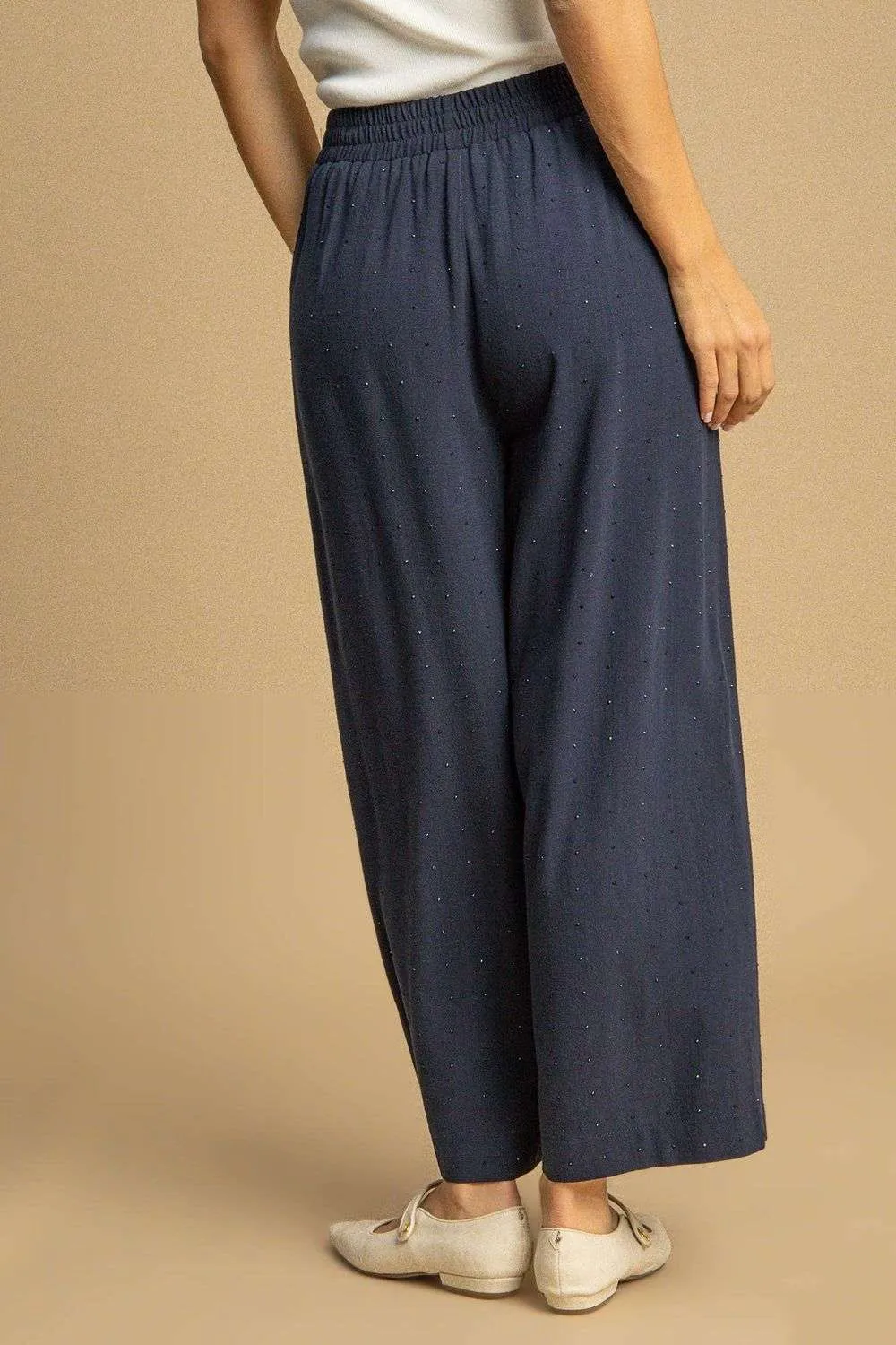 High Waisted Embellished Linen Pants Plus Size Available