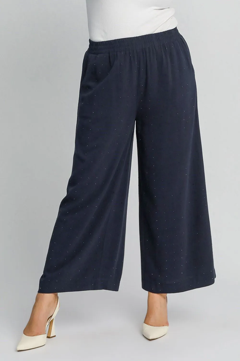 High Waisted Embellished Linen Pants Plus Size Available