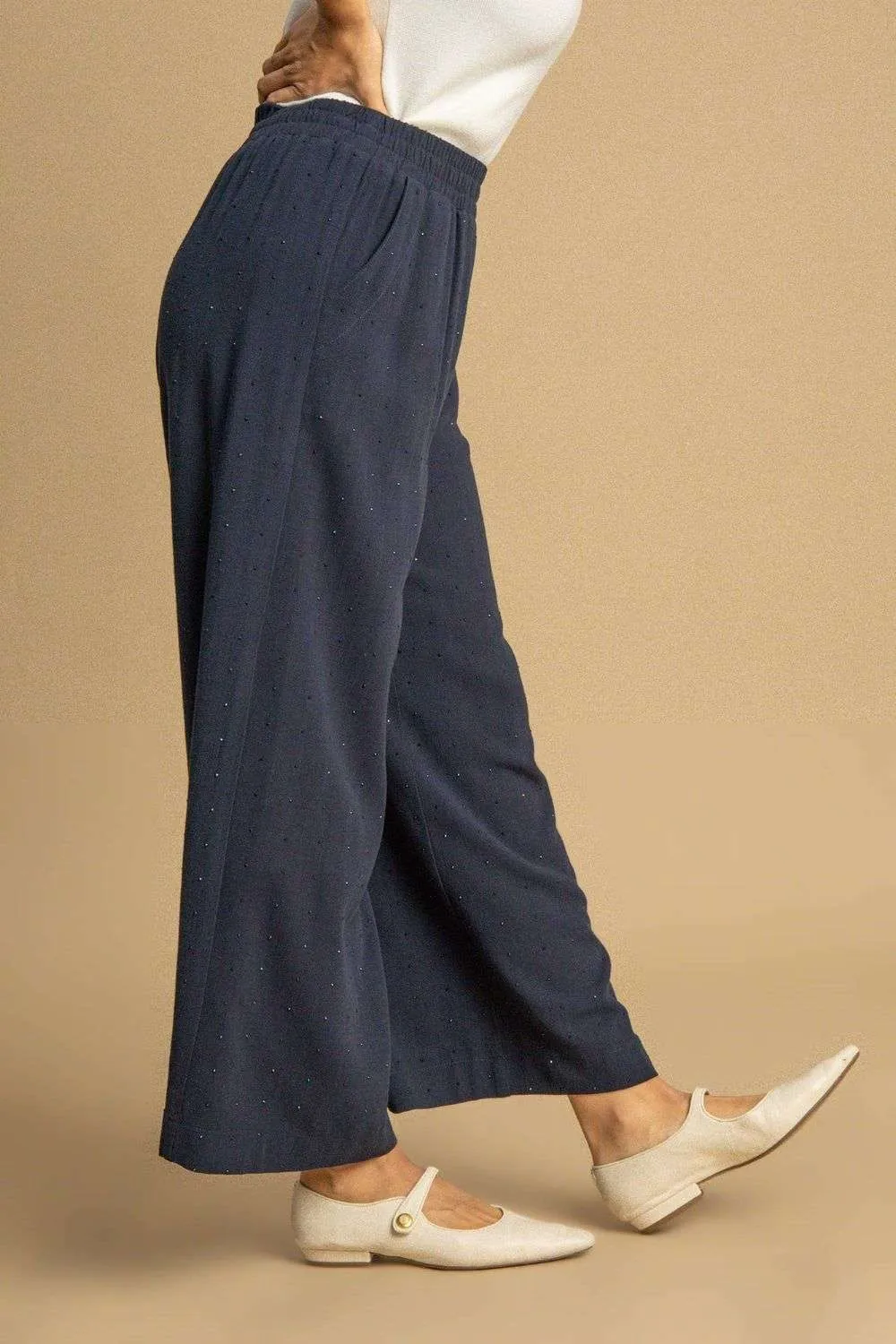 High Waisted Embellished Linen Pants Plus Size Available