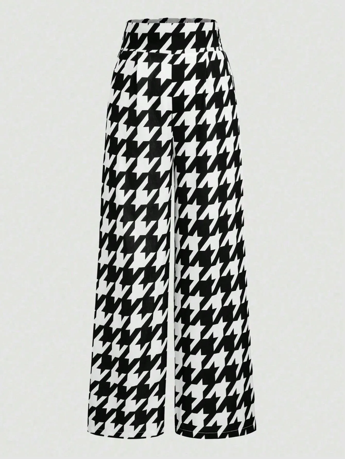 Houndstooth Print High Waist Wide Leg Pants