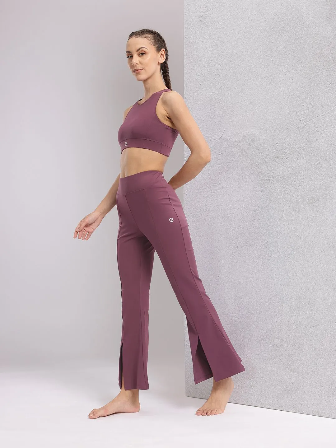 HRX by Hrithik Roshan Solid Crop Top with Bootcut Pants Yoga Tracksuit