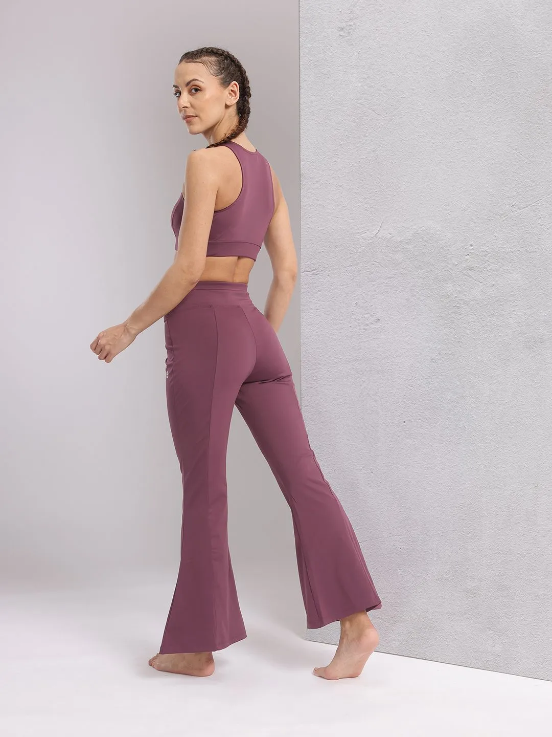 HRX by Hrithik Roshan Solid Crop Top with Bootcut Pants Yoga Tracksuit