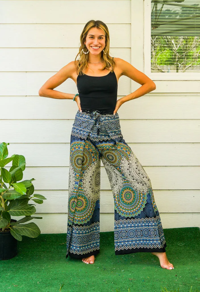 Indigo Dream Mandala Palazzo Wrap Pants