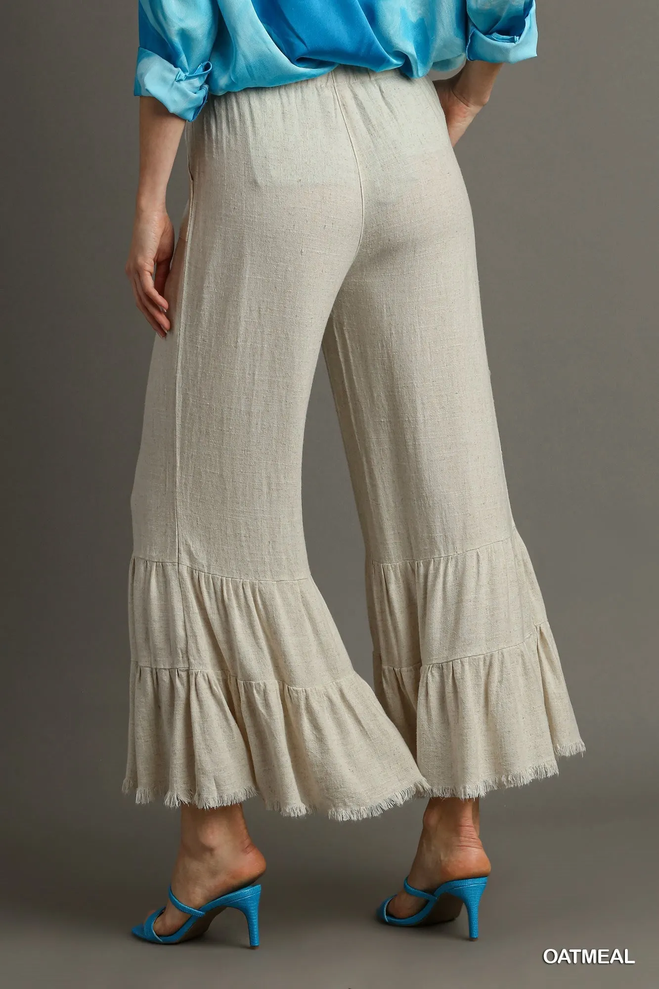 Isabella Wide Ruffle Leg Pants In Oatmeal