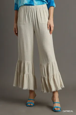 Isabella Wide Ruffle Leg Pants In Oatmeal