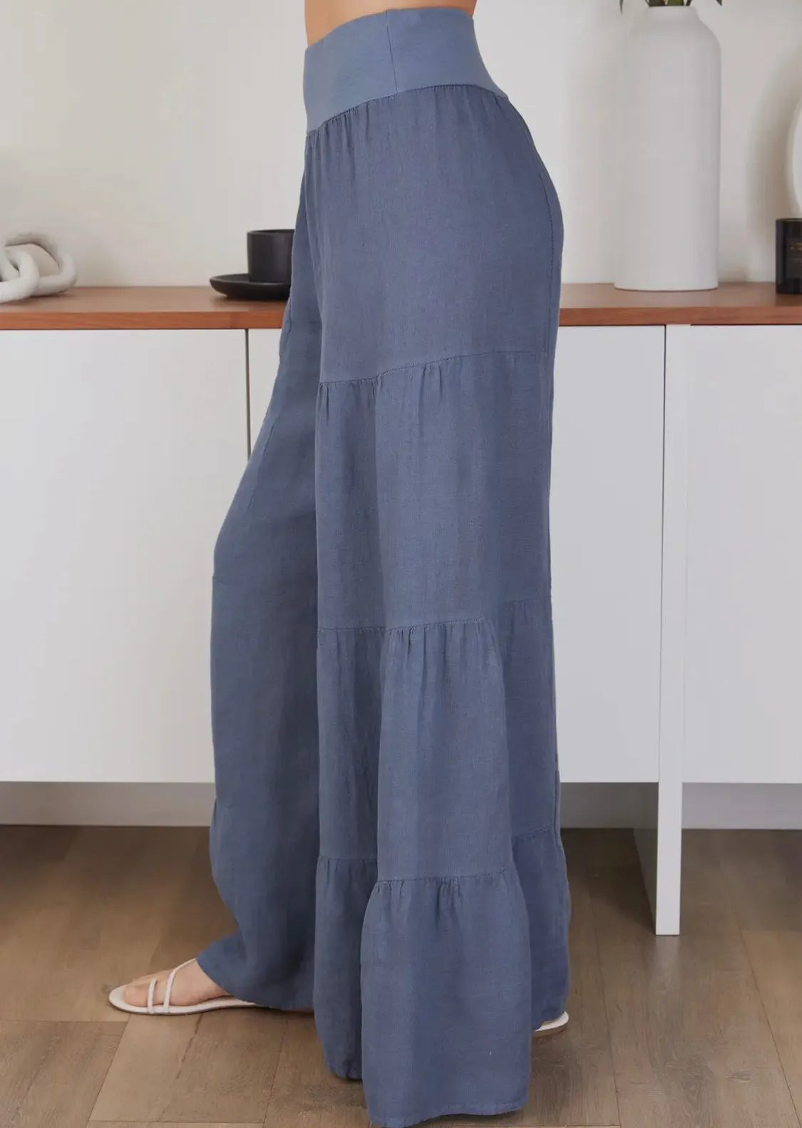 Italian Linen Tiered Palazzo Pant