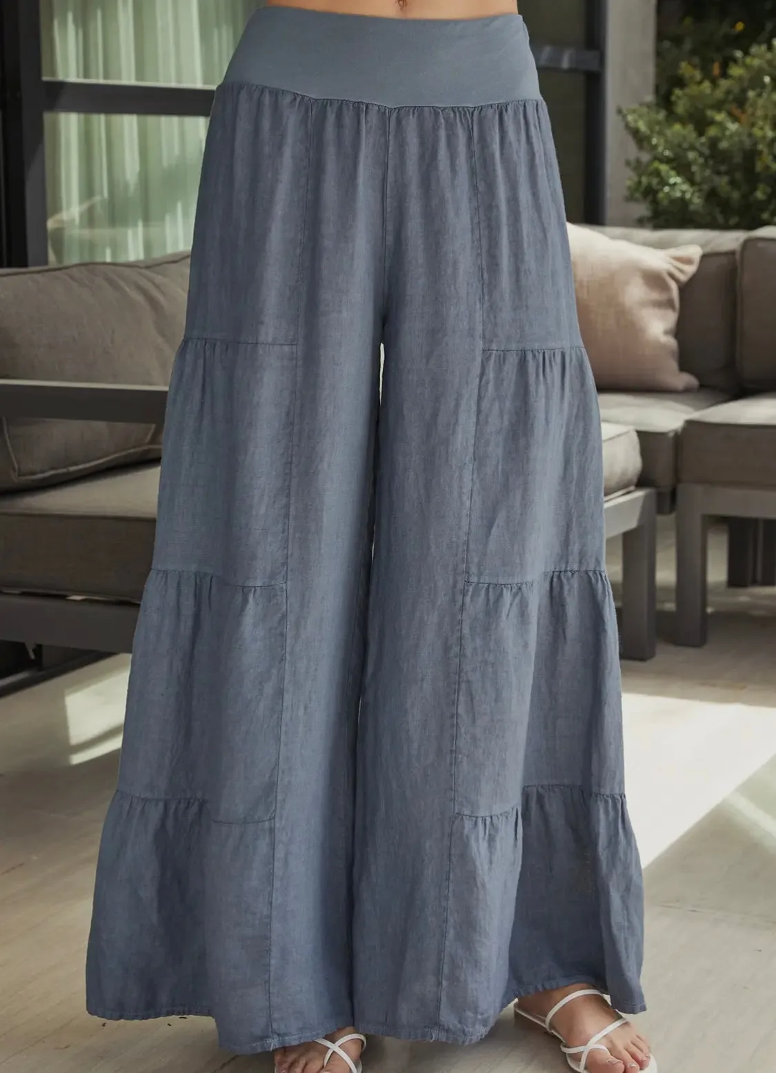 Italian Linen Tiered Palazzo Pant