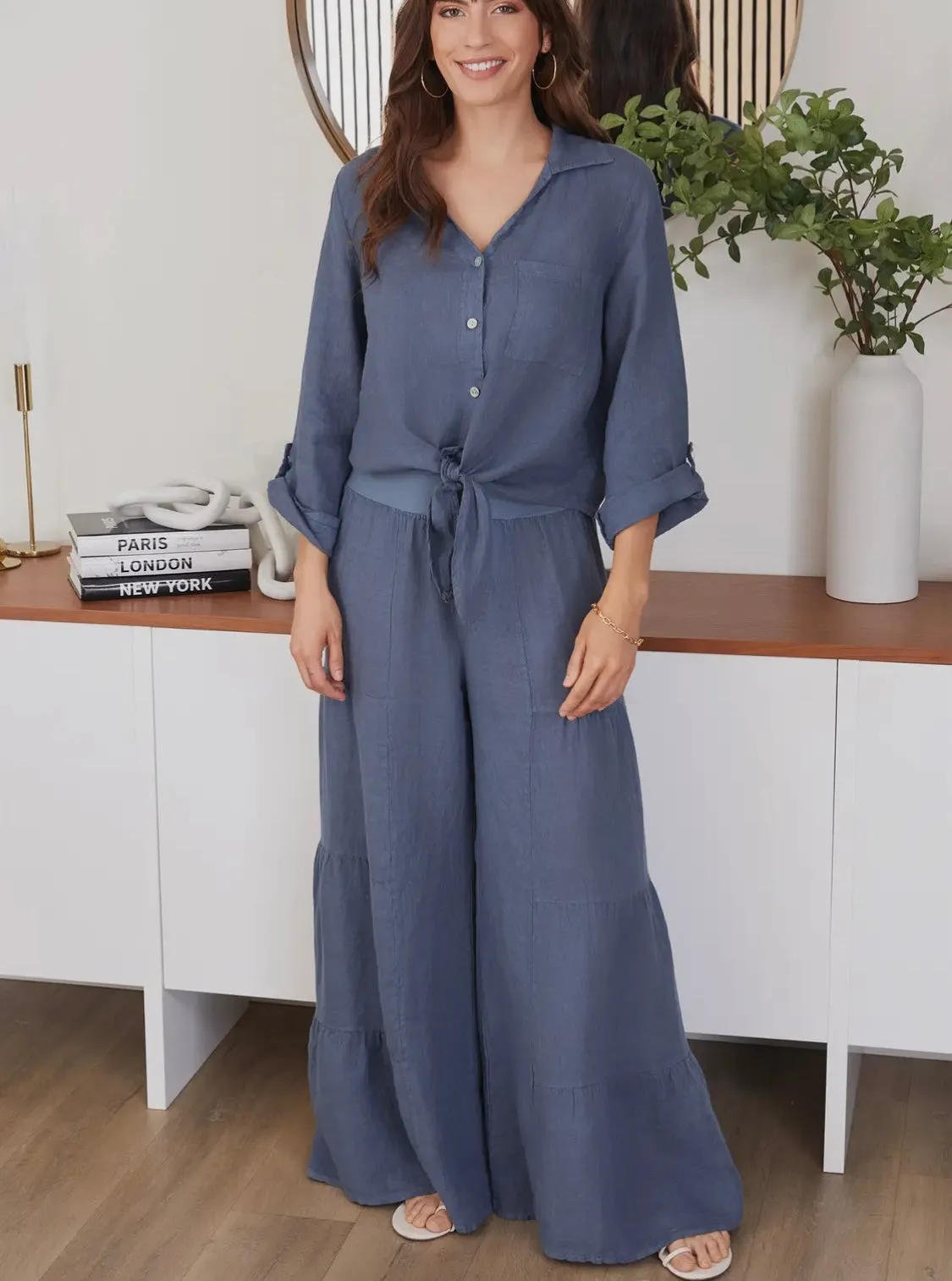 Italian Linen Tiered Palazzo Pant