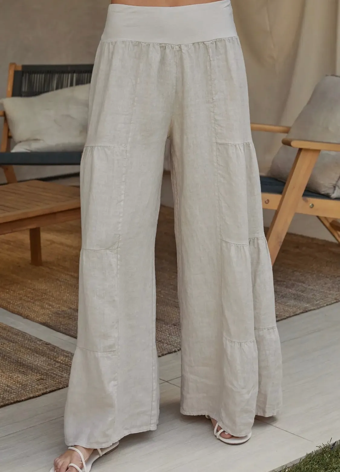 Italian Linen Tiered Palazzo Pant