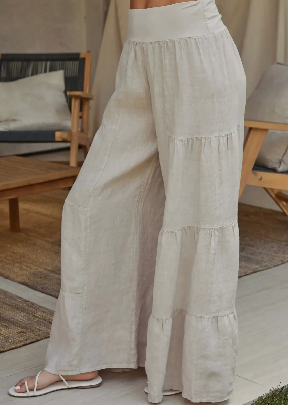 Italian Linen Tiered Palazzo Pant