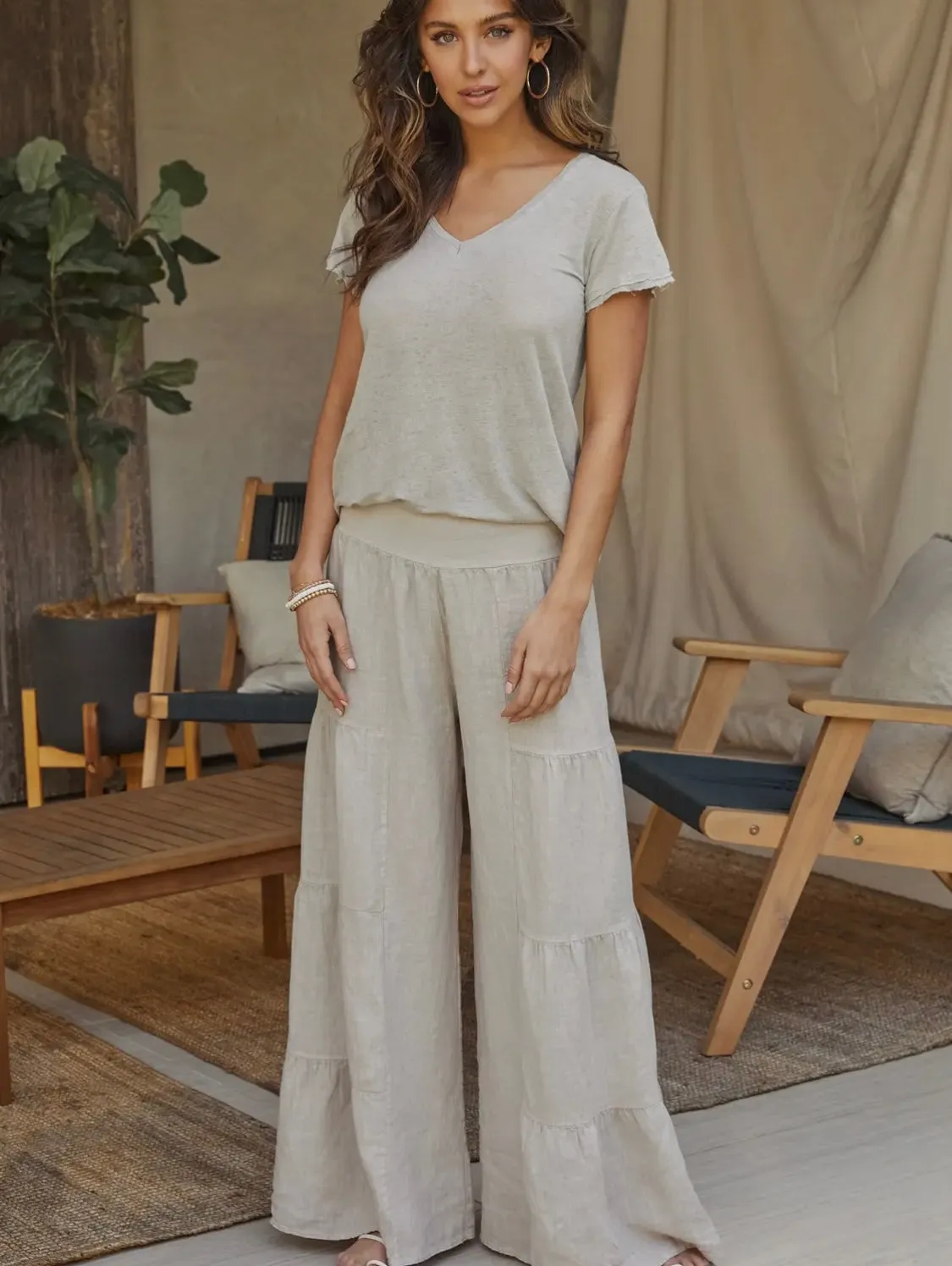 Italian Linen Tiered Palazzo Pant