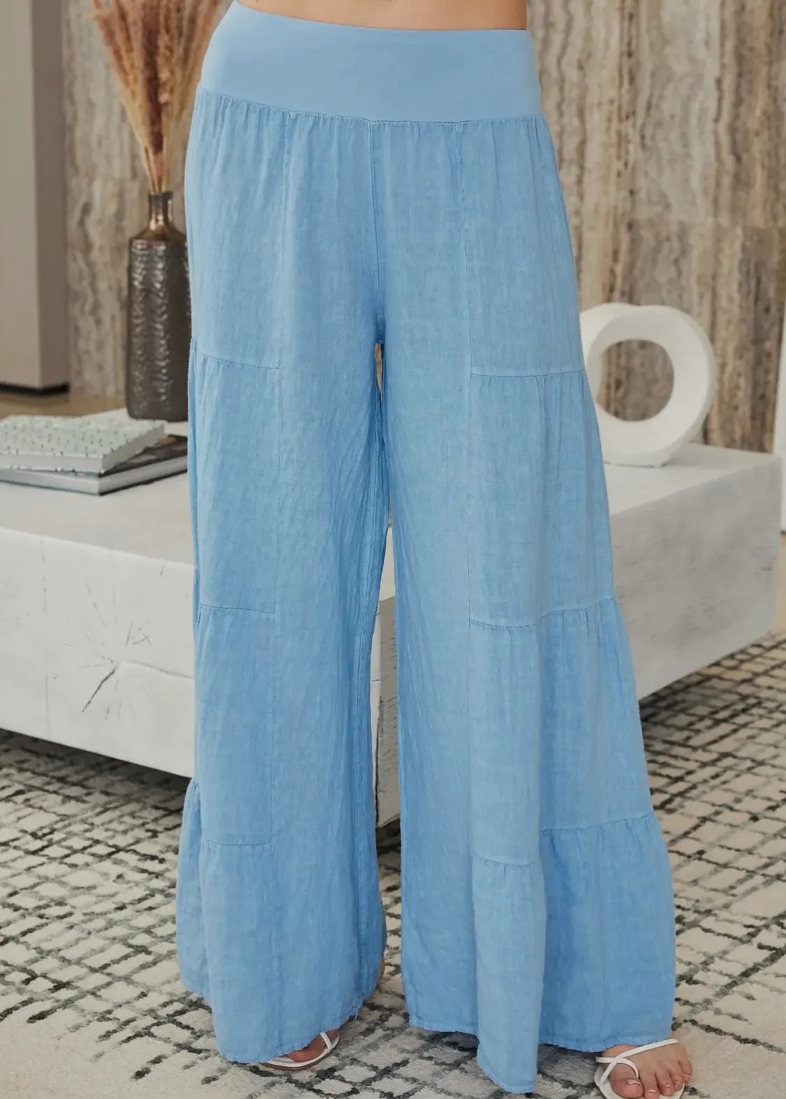 Italian Linen Tiered Palazzo Pant