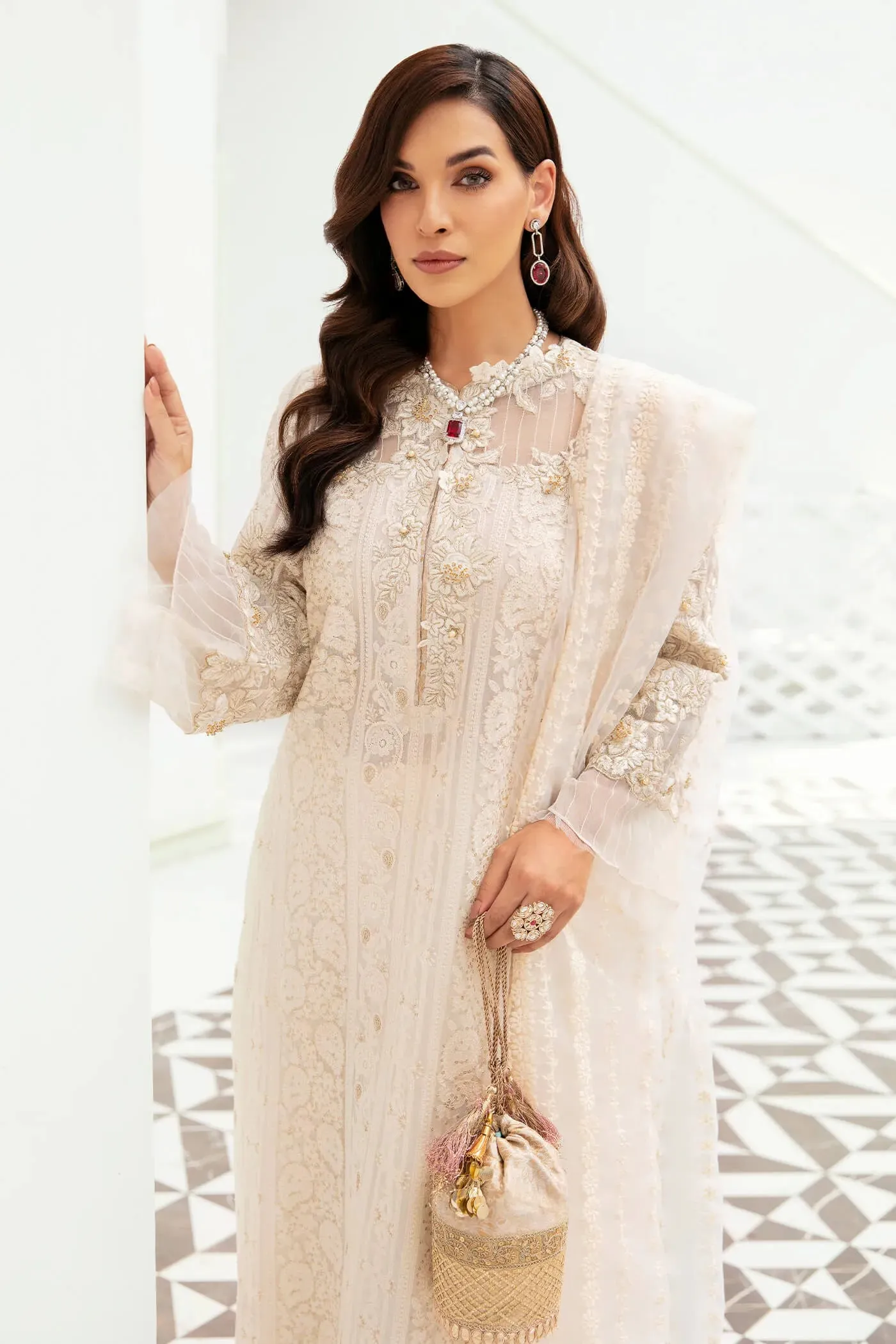 Ivory Salwar Suit Embroidered Pakistani Salwar Kameez Dupatta