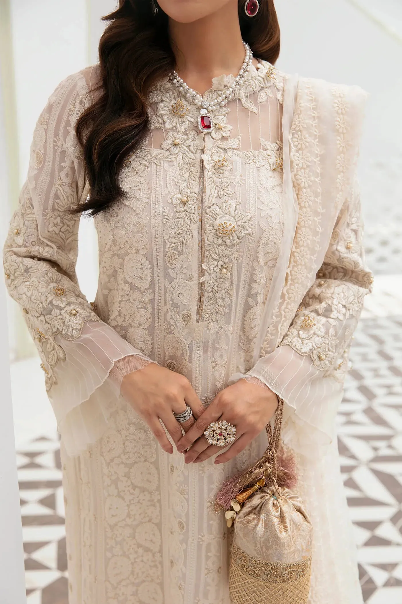 Ivory Salwar Suit Embroidered Pakistani Salwar Kameez Dupatta