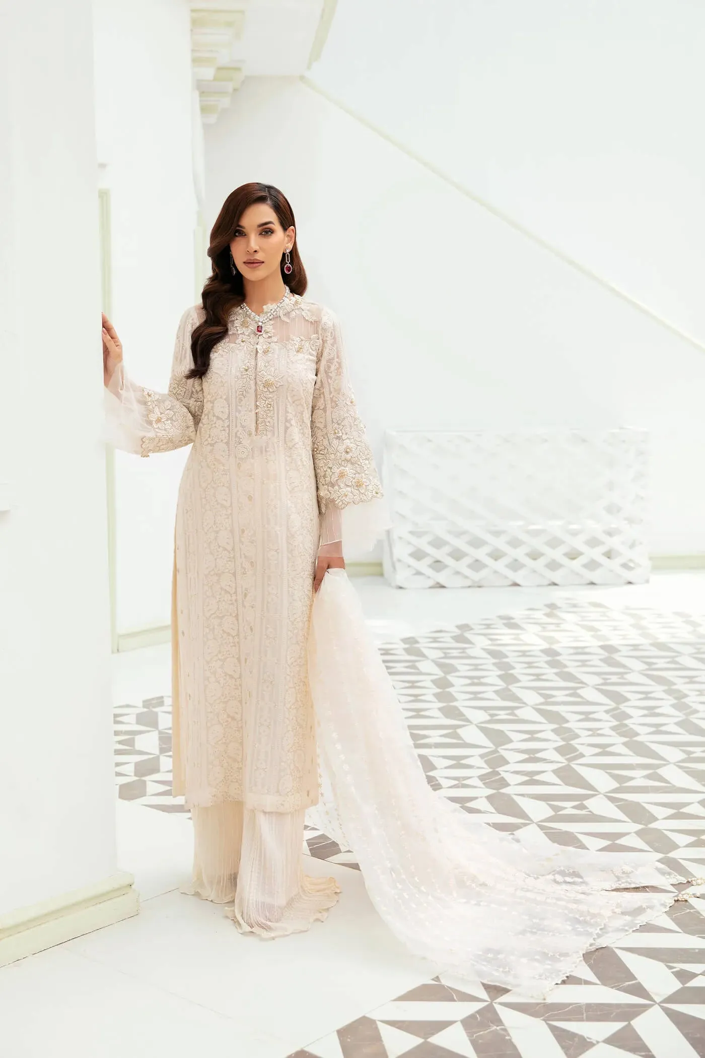 Ivory Salwar Suit Embroidered Pakistani Salwar Kameez Dupatta