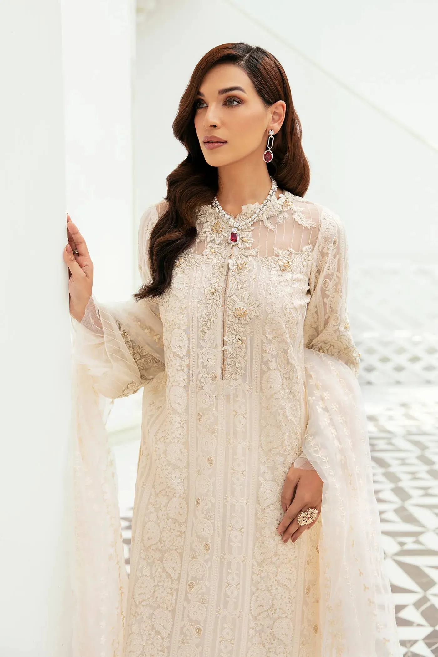 Ivory Salwar Suit Embroidered Pakistani Salwar Kameez Dupatta