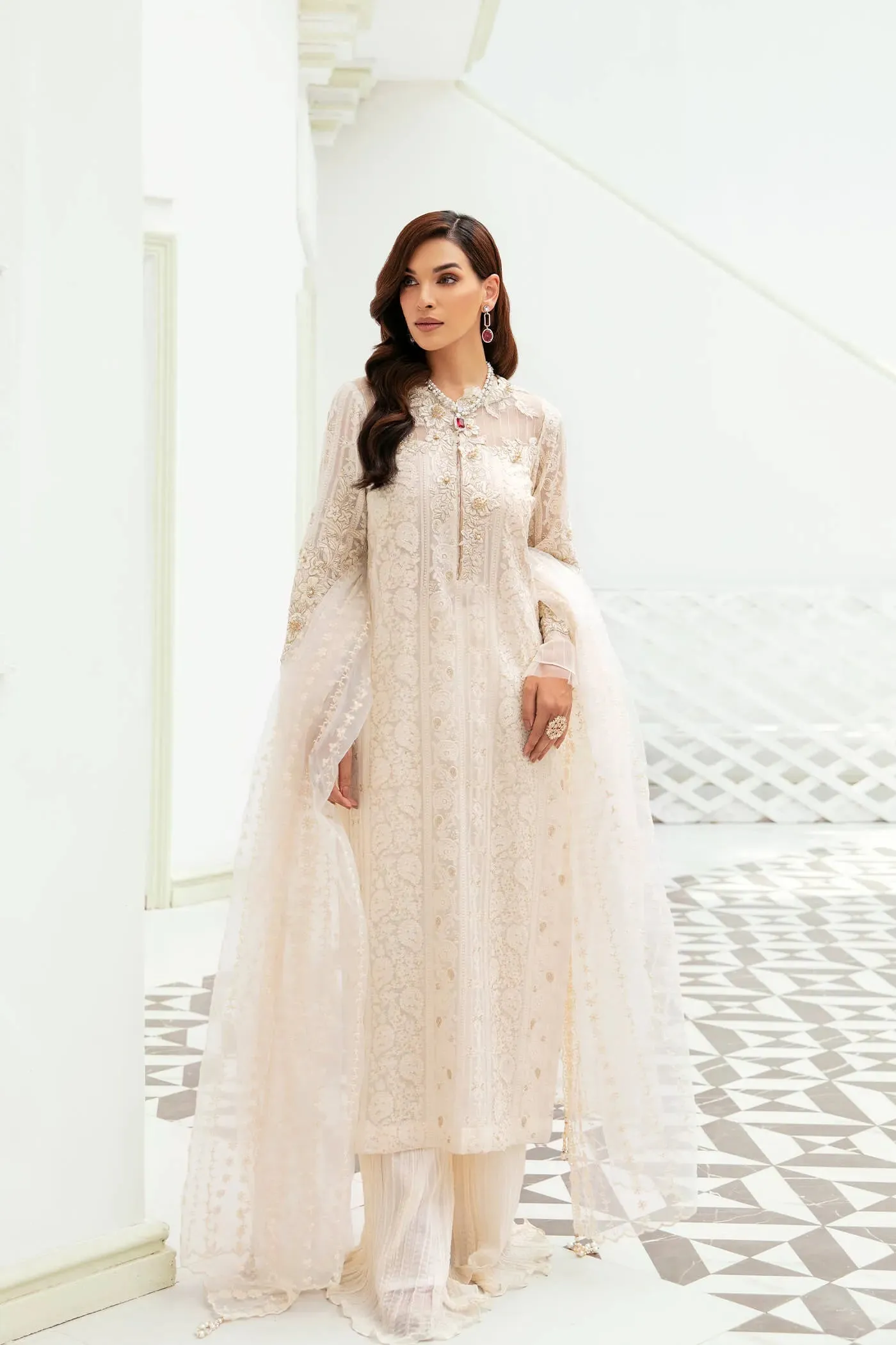 Ivory Salwar Suit Embroidered Pakistani Salwar Kameez Dupatta